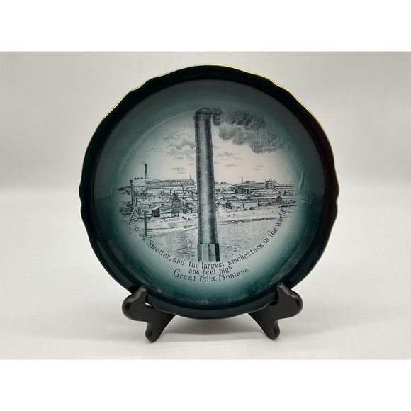 Buffalo Pottery Antique 7.5" B & M Smelter Smokestack Plate 1915 Great Falls Mt. - Picture 4 of 13